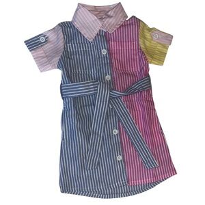 Girls Striped Multicolor Button-Up Dress